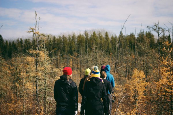 Les habitants marchent ensemble dans la forêt